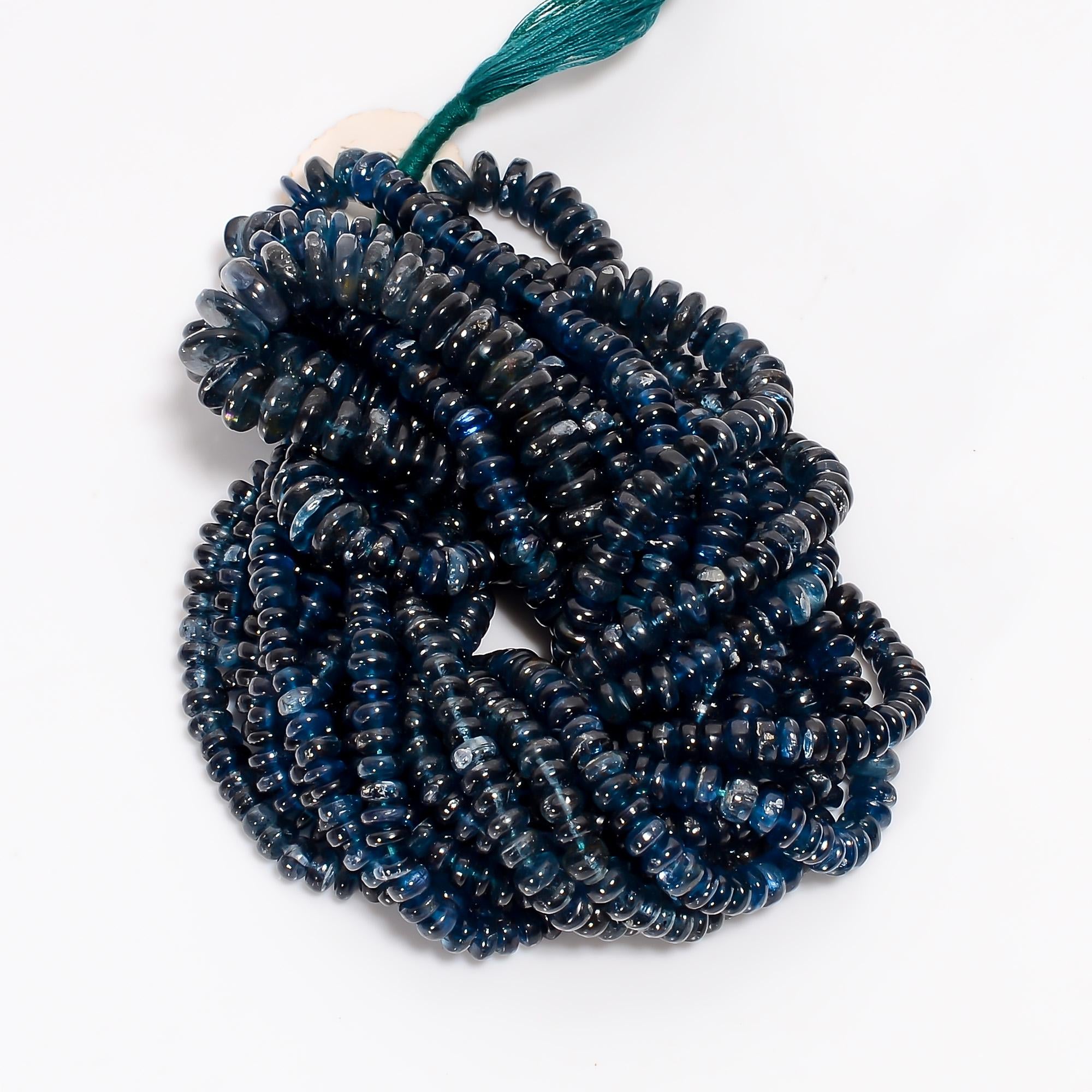 teal kyanite natural gemstone rondelle shape smooth 8 lines strand 16 beads 4x4 8x8 mm 1222 5 ct yn 539